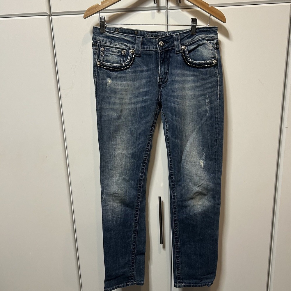 Miss Me JE5087E6R Easy Boot Jeans Womens 30 Buckle Rhinestone Flap Pocket Denim